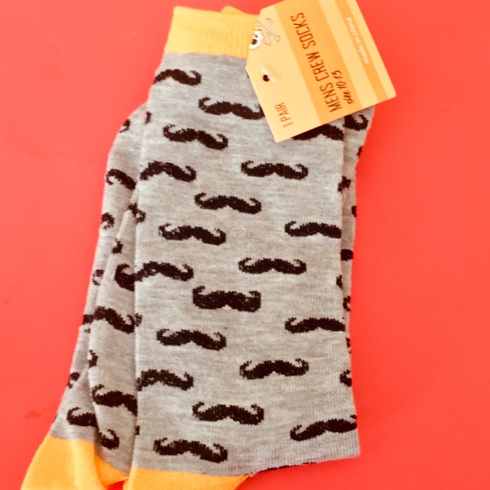2 pair mustache socks orange and black large
